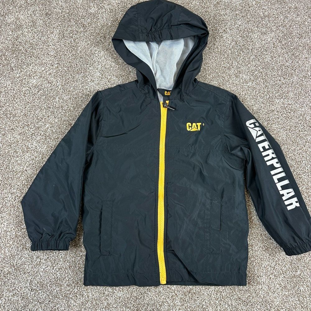Caterpillar Toddler 4T Black Light Weight Full Zip Mesh Lined Hood Jacket Trucks